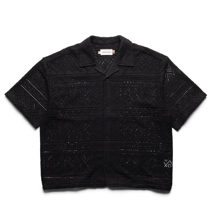 Honor The Gift Pointelle Crochet Camp Color Shirt - Black