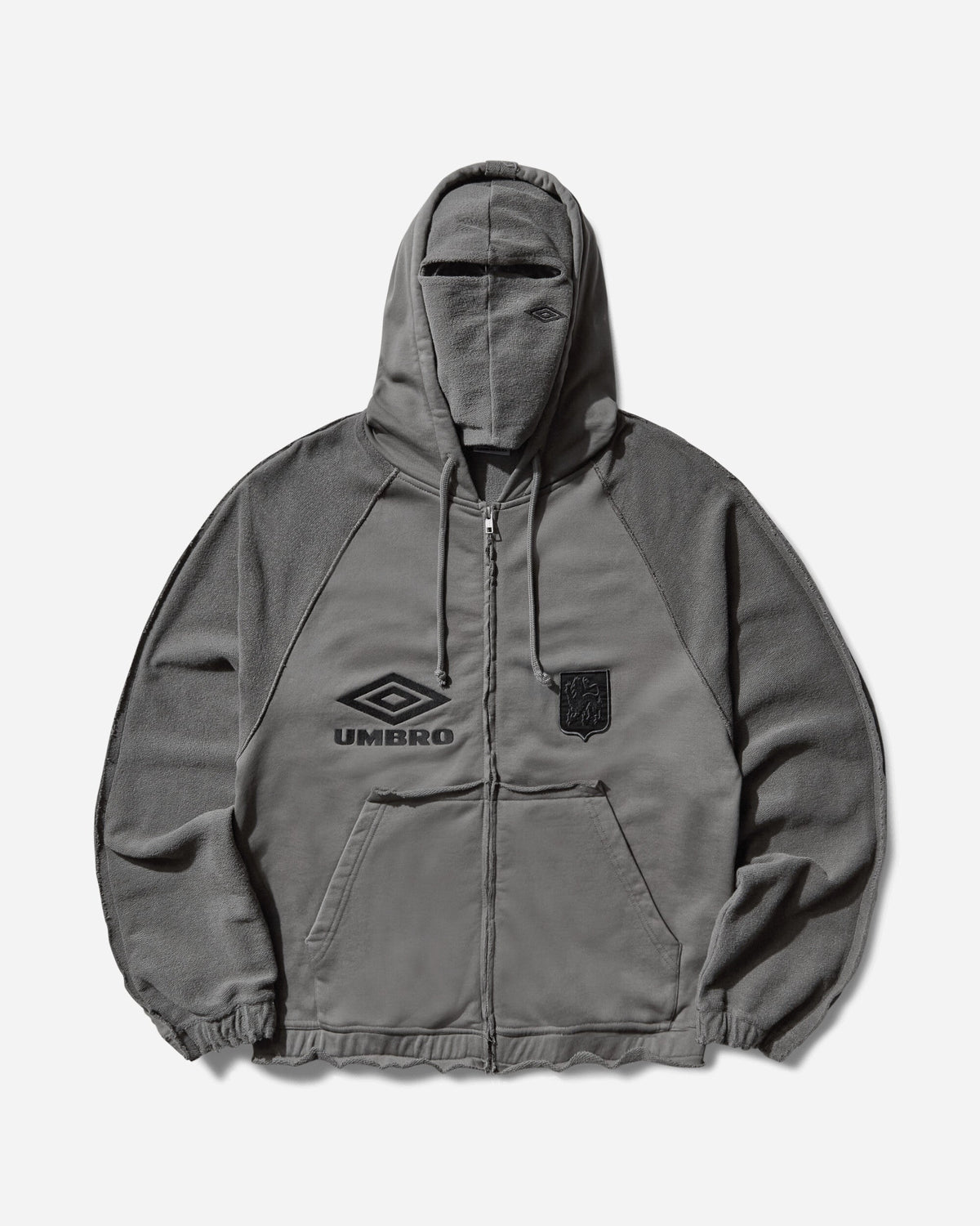 Royal Arms Zip Masked Hoodie Smock Grey