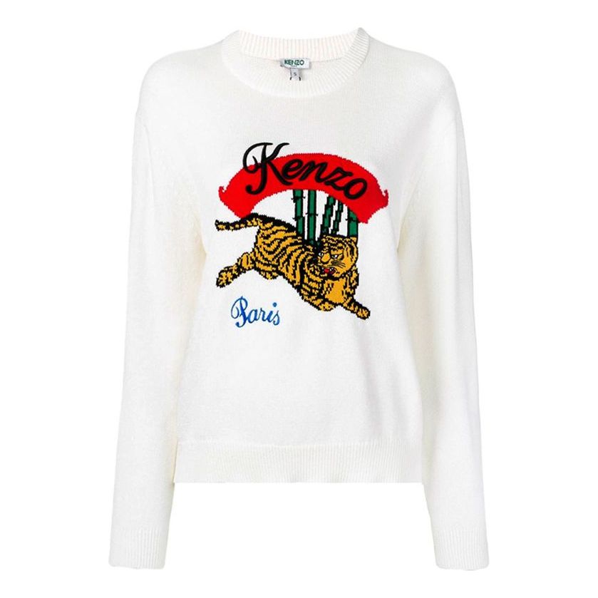 (WMNS) KENZO Tiger Pattern Long Sleeves Sports Hoodie White F952TO5373XC-01