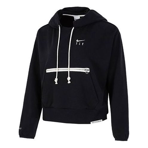 (WMNS) Nike Embroidered Logo Big Pocket Short Sports Hoodie Black DA6484-010