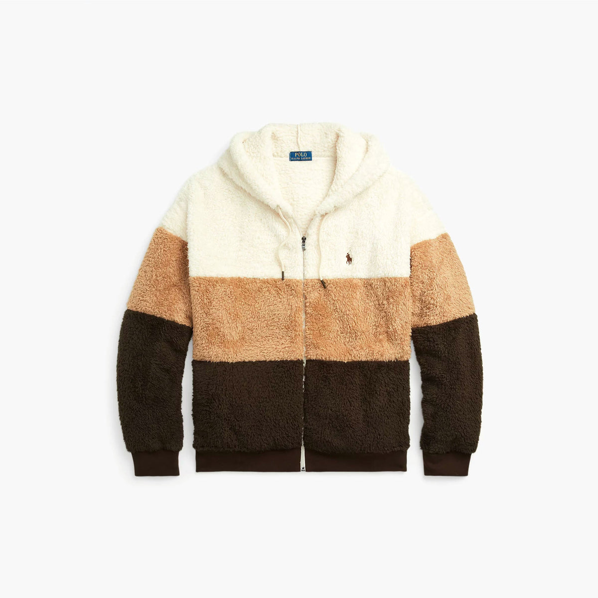 Color-Blocked Pile Fleece Hoodie Winter Cream Multi