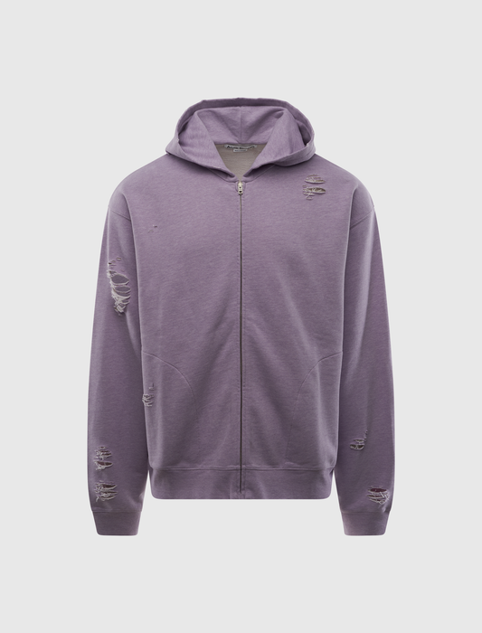 DISTRESSED LOGO ZIP HOODIE