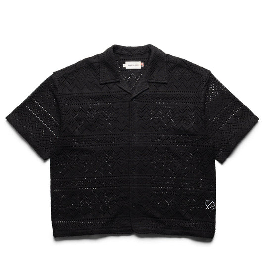 Honor The Gift Pointelle Crochet Camp Color Shirt - Black