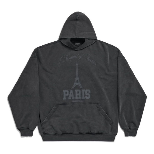 Balenciaga The Capital Of Fashion Hoodie Large Fit 'Black Faded' 803265TRVN41048