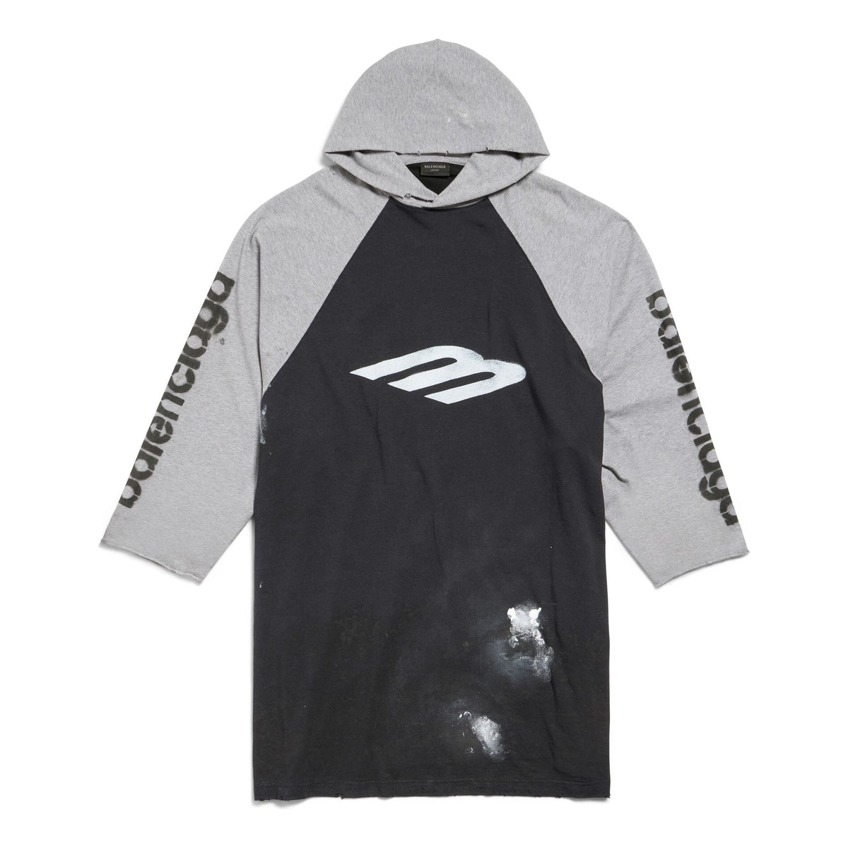 Balenciaga 3B Stencil Hooded Raglan T-Shirt Oversized 'Black' 790403TQVT51083