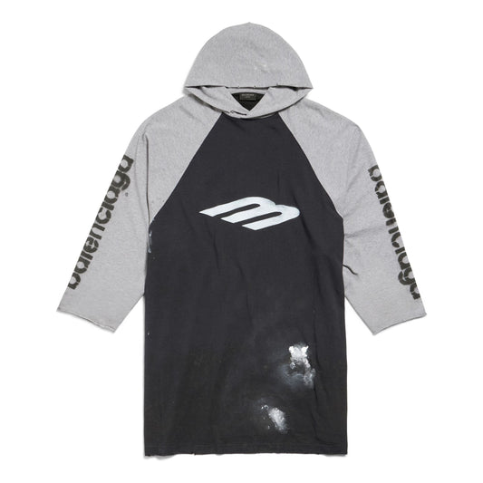 Balenciaga 3B Stencil Hooded Raglan T-Shirt Oversized 'Black' 790403TQVT51083