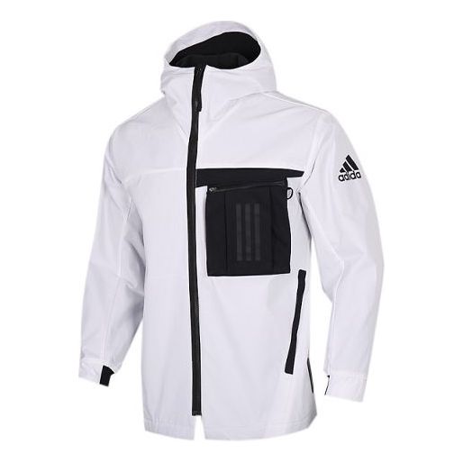 adidas Zipper Cargo Woven Fleece Lined Jacket White FM9394