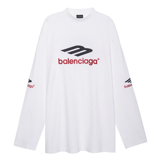 Balenciaga 3B Sports Icon Long Sleeve T-Shirt Oversized 'White Black Red' 720250TPVD79065