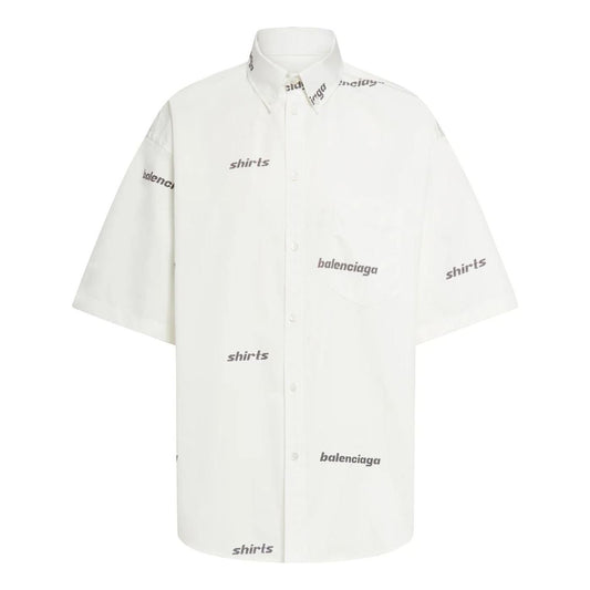 Balenciaga All Over Logo Short Sleeve Shirt 'White Black' 681702TOL659040