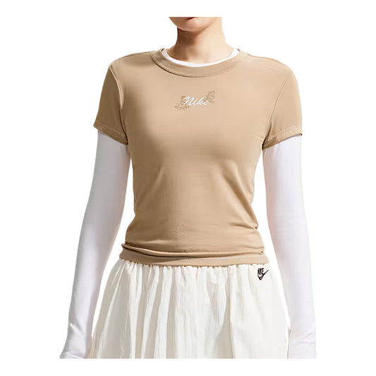 (WMNS) Nike Sportswear Chill Knit Fitted T-Shirt 'Tan' IW1214-242 - Nike Professional Edition