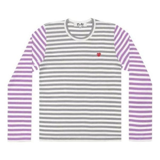 (WMNS) COMME des GARCONS PLAY L/S Bi-Colour Striped Small Emblem T-Shirt 'Grey Purple' AZ-T317-051-3
