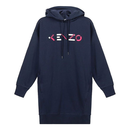 (WMNS) KENZO FW20 Logo Embroidered Fleece Lined hooded Long Sleeves Hoodie Navy Blue FA62RO7724MO-76