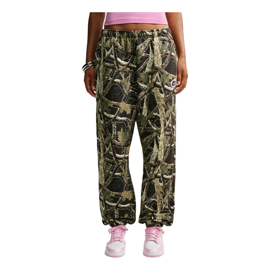 (WMNS) Nike Studio Fleece Medium Weight High-Rise Oversized Cuffed Pants 'Camo Green Pink Rise' IV7397-303 - Nike Professional Edition