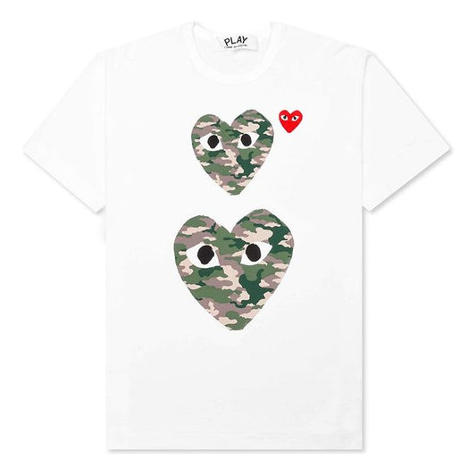 COMME des GARCONS PLAY Camouflage Two Heats Logo Tee 'White' AZ-T246-051-1
